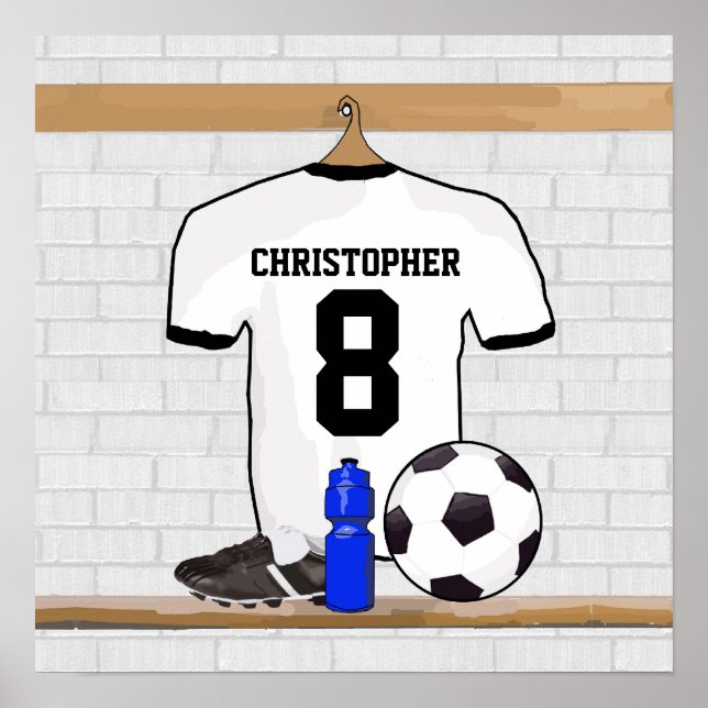 Personalized White Black Football Soccer Jersey Poster (Framsidan)