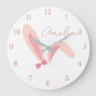 Personalized White Bunny Nursery Wall Clock Pastel Stor Klocka