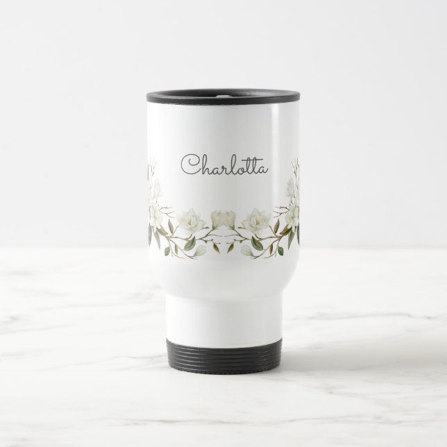 Personalized White Floral Mug, Elegant Custom Name Resemugg (Center)
