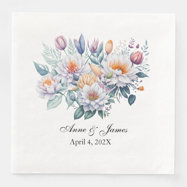 Personalized White Floral  Pappersservett (Framsida)