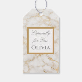 Personalized White & Gold Marble Gift Tags Presentetikett