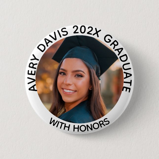 Personalized White Graduate Photo Year With Honors Knapp (Framsida)