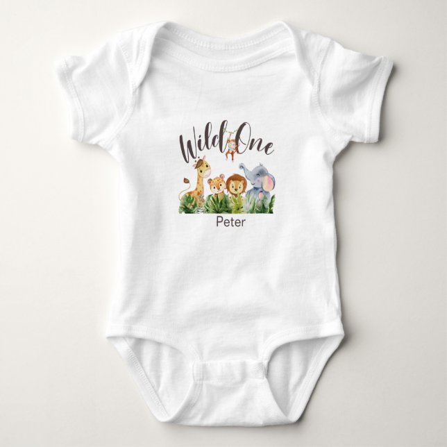 Personalized Wild One Safari  First Birthday Baby  T Shirt (Framsida)