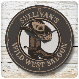 Personalized Wild West Saloon Western Cowboy Boots Stor Klocka