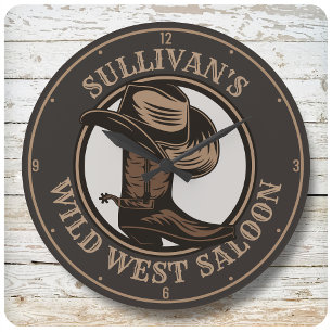 Personalized Wild West Saloon Western Cowboy Boots Stor Klocka