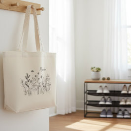Personalized Wildflower Botanical Art Tote Bag Jumbo Tygkasse