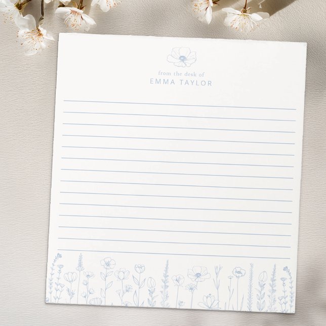 Personalized Wildflower Dusty Blue Desk Notepad Anteckningsblock (Dusty Blue Paper Pad)