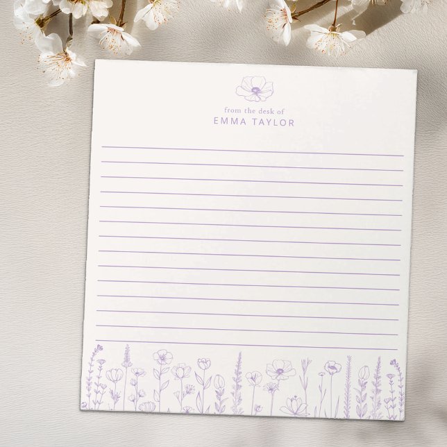 Personalized Wildflower Lavender Desk Notepad Anteckningsblock (Lavender Paper Pad)