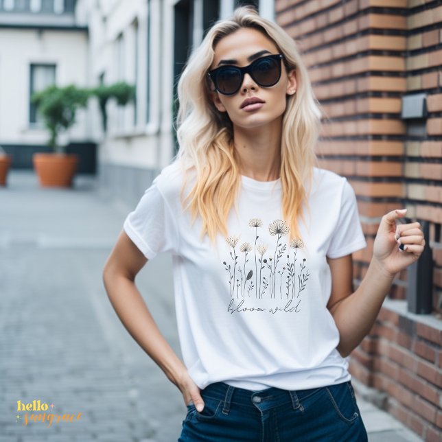 Personalized Wildflower Line Art T Shirt (bloom wild)