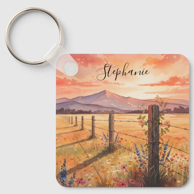 Personalized Wildflower Sunset Charm Nyckelring (Framsida)