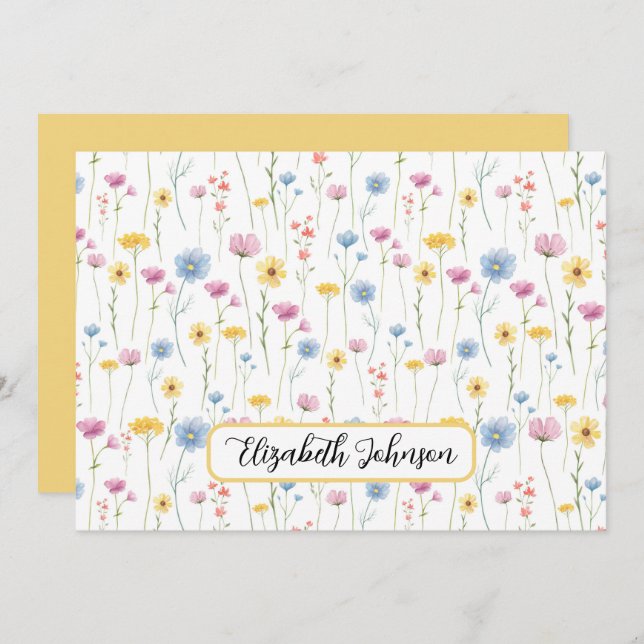 Personalized Wildflowers Floral Note Card Anteckningskort (Fram/baksida)