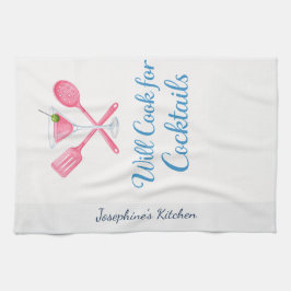 Personalized Will Cook for Cocktails Funny Elegant Kökshandduk