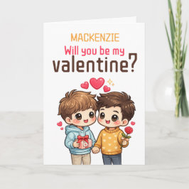 Personalized Will You Be My Valentine Gay Couple Helgkort