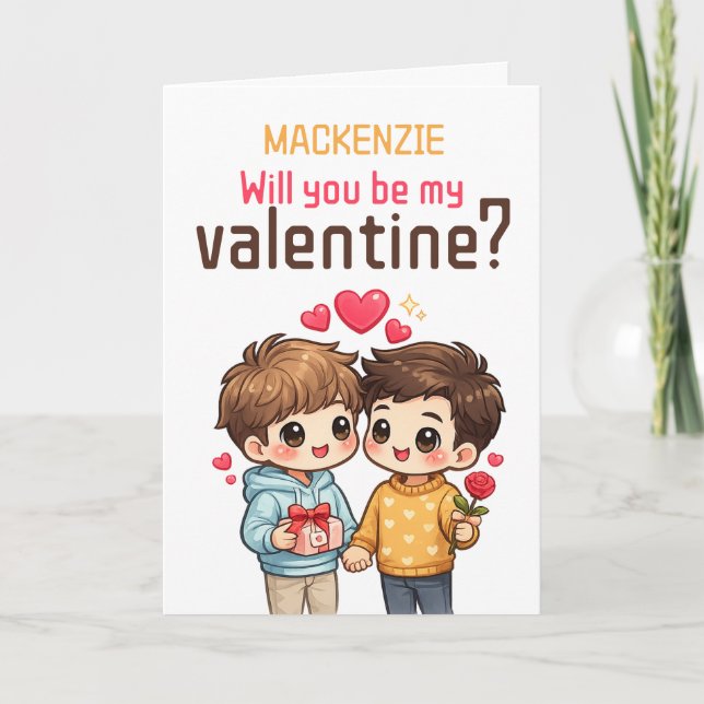 Personalized Will You Be My Valentine Gay Couple Helgkort (Framsida)