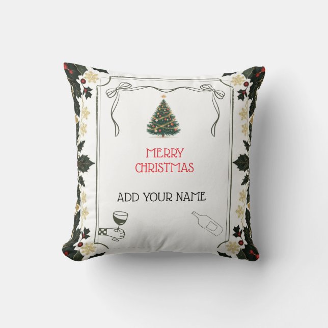 Personalized Wine Lover Christmas Tree Pillow Kudde (Framsida)