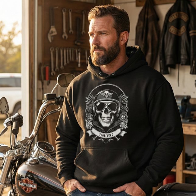 Personalized Winter Biker Skull Motorcycle Hoodie (Skapare uppladdad)