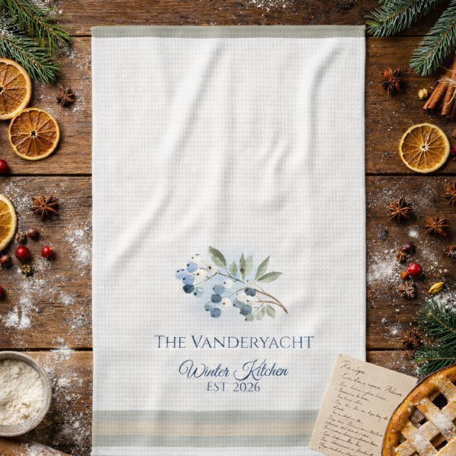 Personalized Winter – Blue Berry Botanical Kökshandduk (Skapare uppladdad)