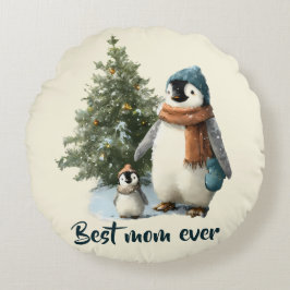 Personalized Winter Penguin “Best Mom Ever” Rund Kudde