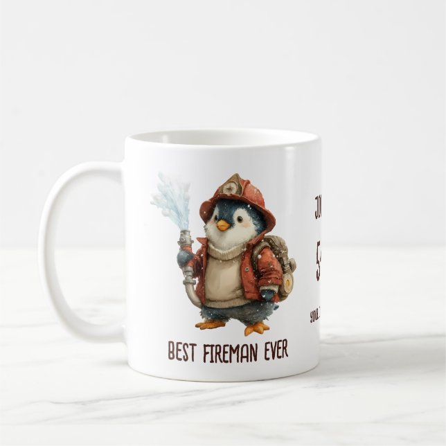 Personalized Winter Penguin Firefighter Gift Mug Kaffemugg (Vänster)