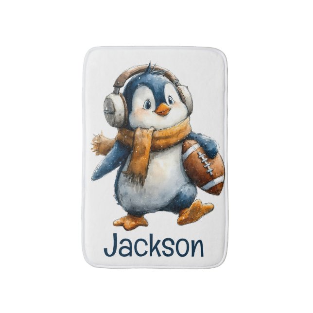 Personalized Winter Penguin Football Kid Badrumsmatta (Framsidan (Vertikal))