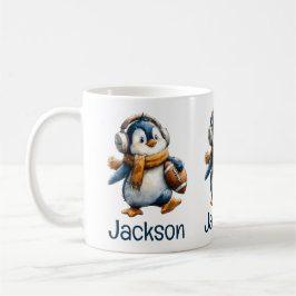 Personalized Winter Penguin Football Kid Kaffemugg