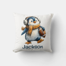 Personalized Winter Penguin Football Kid Kudde