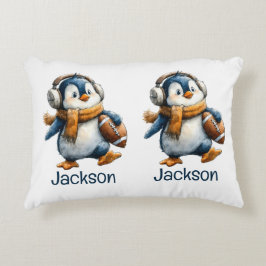 Personalized Winter Penguin Football Kid Prydnadskudde