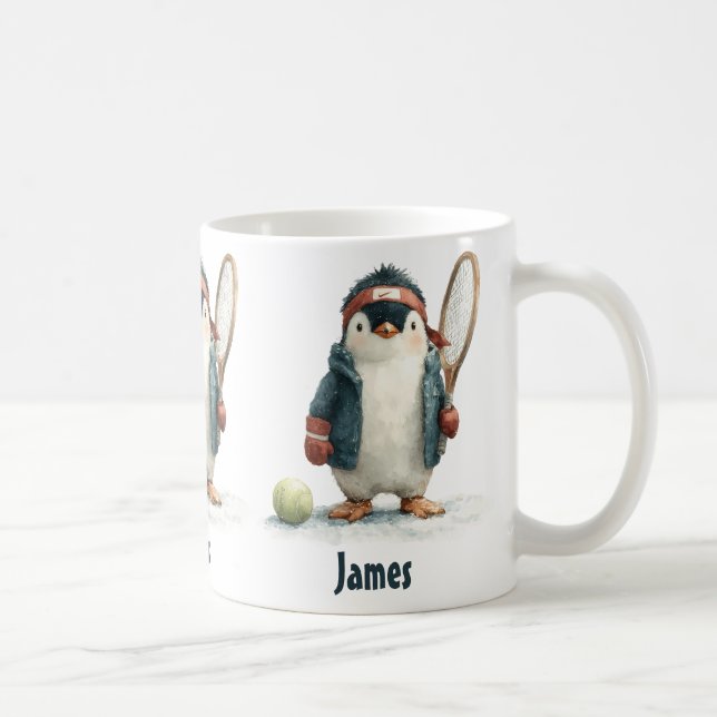 Personalized Winter Penguin Tennis Kid Kaffemugg (Höger)