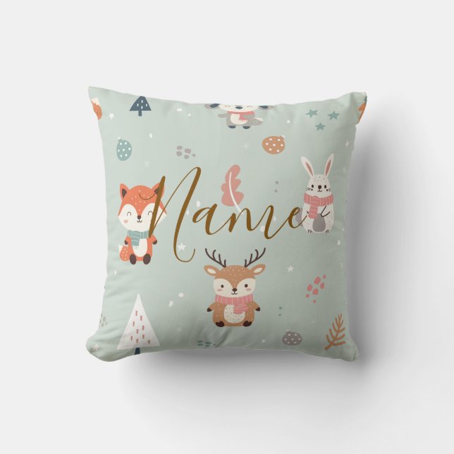 Personalized winter woodland animals kudde (Framsida)