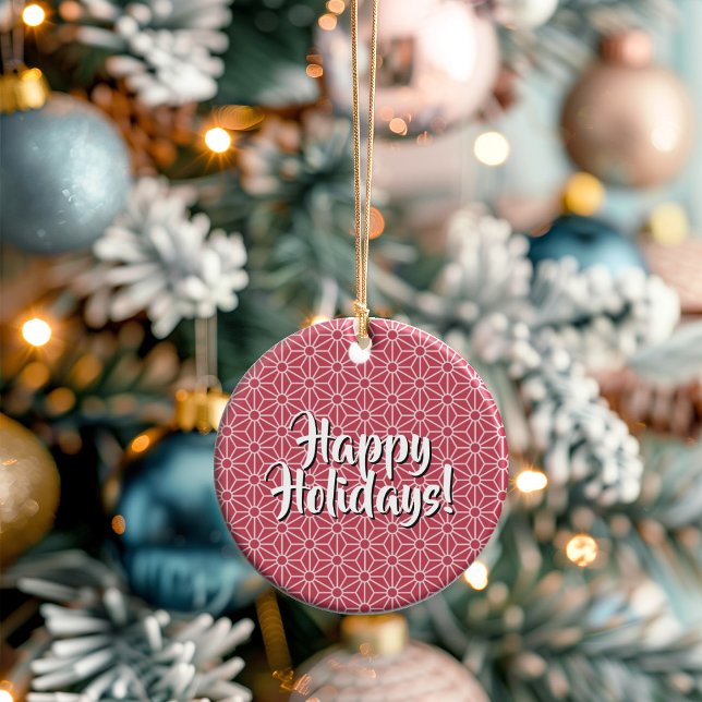 Personalized Winterberry Asanoha Happy Holidays Julgransprydnad Keramik (Thoughtful Custom Gift Idea for Milestones, doubles as an ornament or a collectible gift tag.)