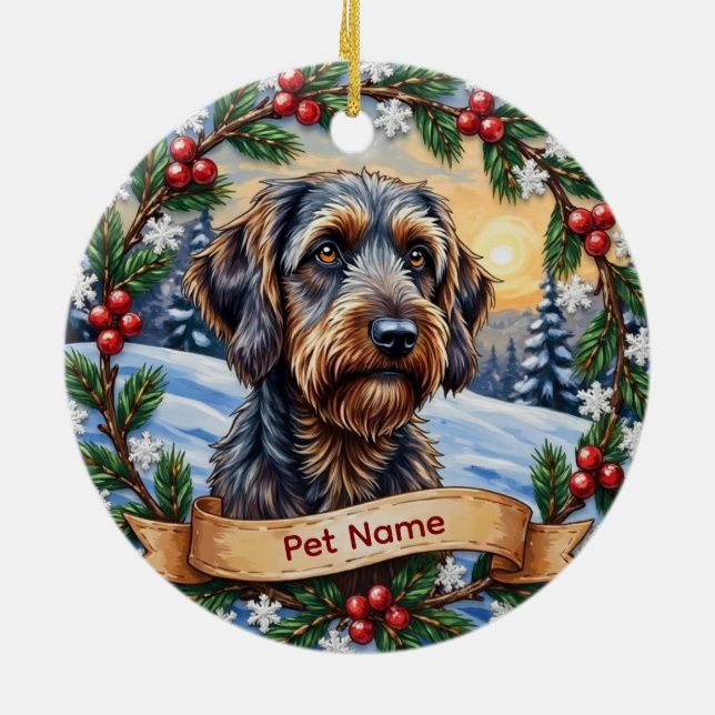 Personalized Wirehaired Pointing Griffon Christmas Julgransprydnad Keramik (Baksidan)