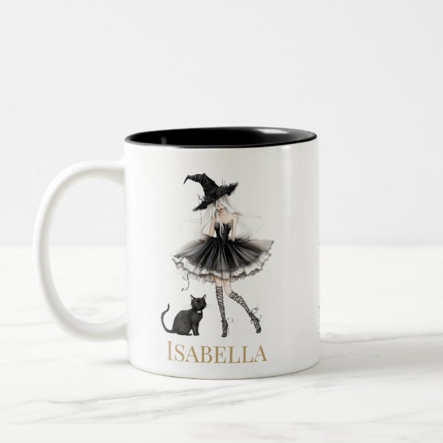 Personalized Witch & Black Cat Mug with Gothic Bow Två-Tonad Mugg (Vänster)