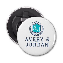 Personalized wite blue Monogram Wedding  Flasköppnare