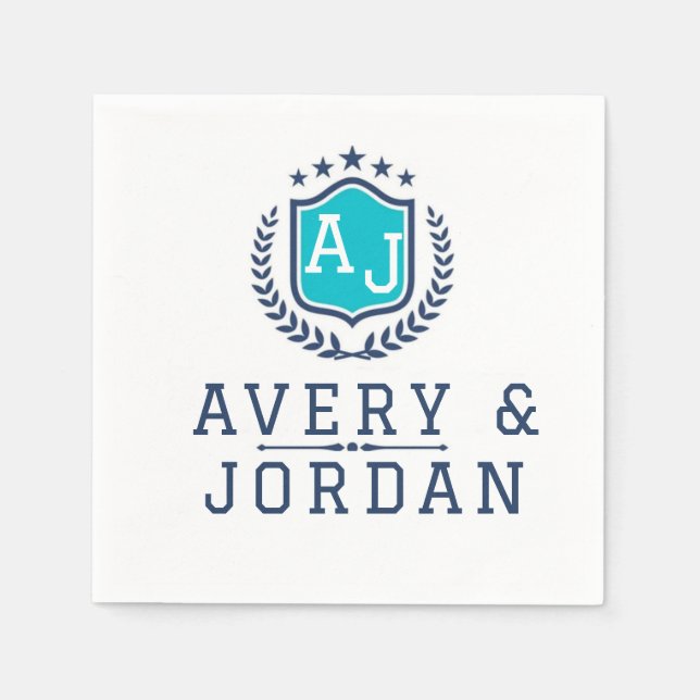 Personalized wite blue Monogram Wedding  Pappersservett (Framsidan)