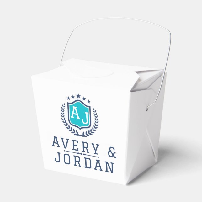 Personalized wite blue Monogram Wedding  Presentaskar (Framsidan Sidan)