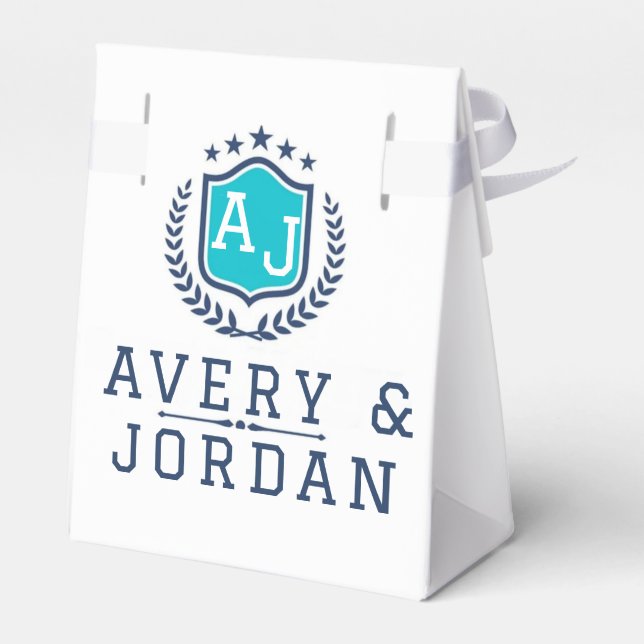 Personalized wite blue Monogram Wedding  Presentaskar (Baksidan Sidan)