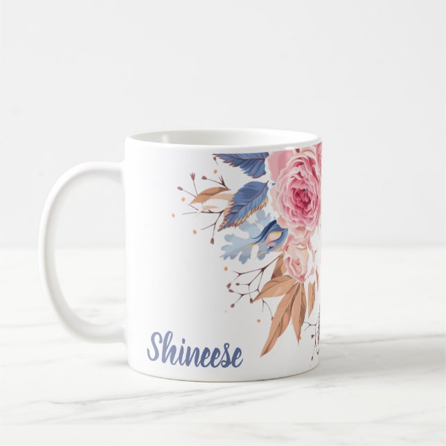 personalized with  blush and blue flower   kaffemugg (Vänster)