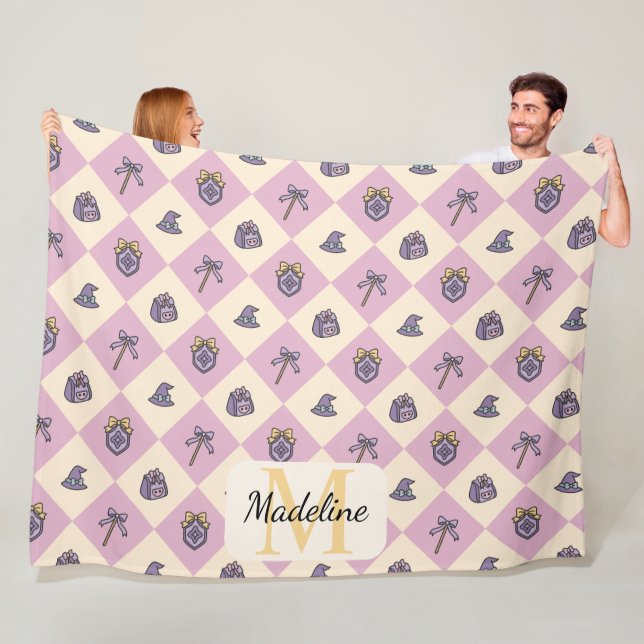 Personalized Wizard School Pink Monogram Name Fleecefilt (På plats)