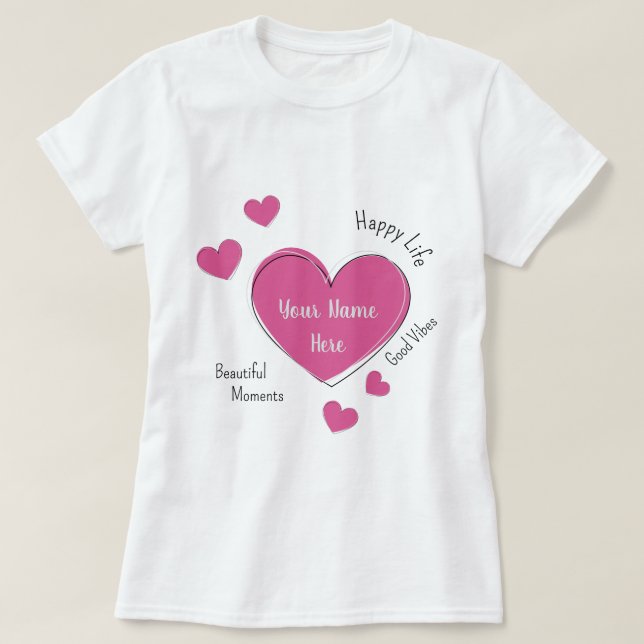 Personalized Women’s T-Shirt with Pink Heart (Design framsida)