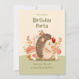 Personalized Woodland Hedgehog Birthday Invitation Inbjudningar