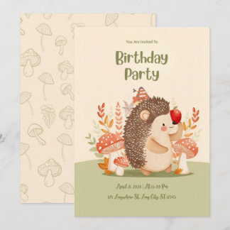 Personalized Woodland Hedgehog Birthday Invitation Inbjudningar