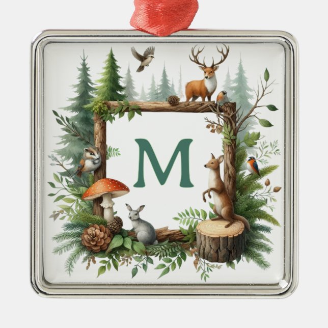 Personalized Woodland Monogram Christmas Ornament (Framsidan)