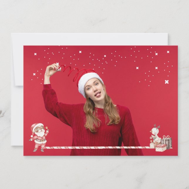 Personalized Xmas card w/ Black Santa and Gifts Inbjudningar (Framsida)