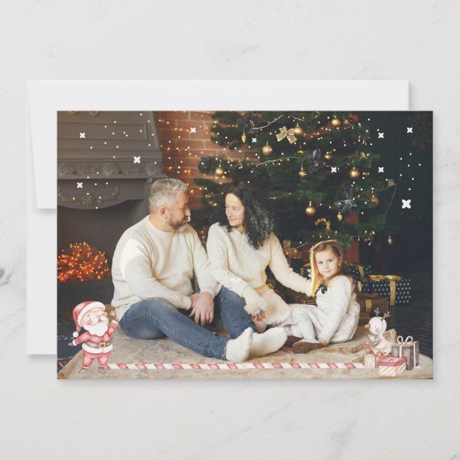 Personalized Xmas Card w/ Santa & presents Inbjudningar (Framsida)