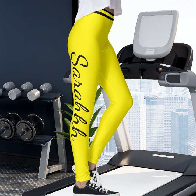 Personalized Yellow And Black Stripes Custom Name Leggings (Skapare uppladdad)