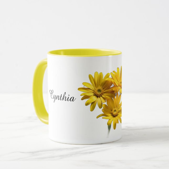 Personalized Yellow Daisy Floral Mugg (Framsida vänster)