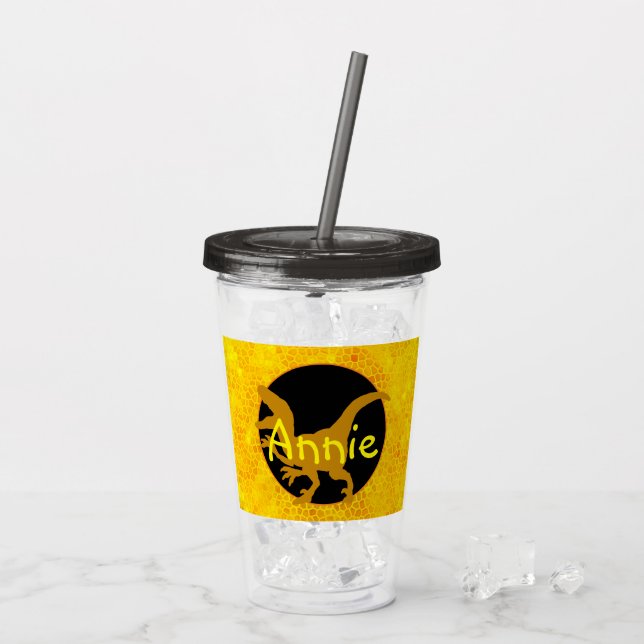Personalized Yellow Dinosaur Hide Take Away Mugg (Baksida Ice)