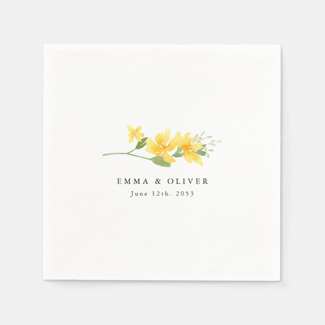 Personalized Yellow Floral Rose Wedding Napkins Pappersservett (Framsidan)