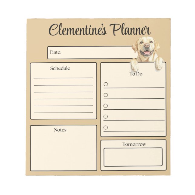 Personalized Yellow Labrador Daily Planner Anteckningsblock (Framsida)
