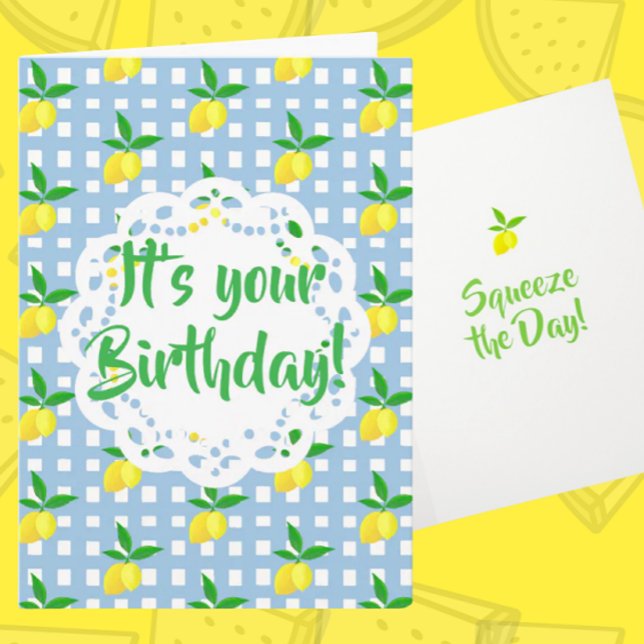 Personalized Yellow Lemons Blue White Birthday  Kort (Personalize it!)